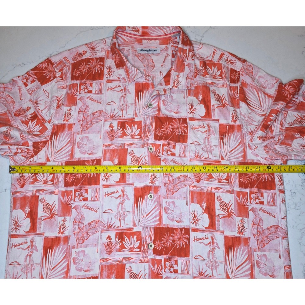 Tommy Bahama Mens XL Orange White Silk Hula Girl Hawaii Aloha Camp Shirt - Picture 5 of 10